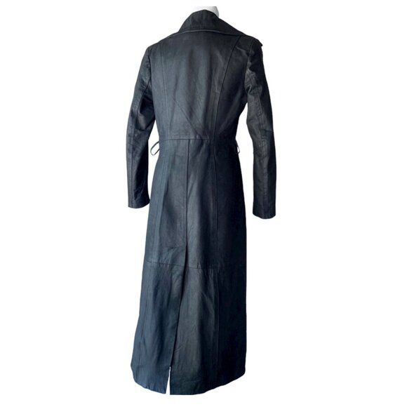 Custom-made in Paris vintage full length black leather trench coat - EU 40 - Picture 7 of 10